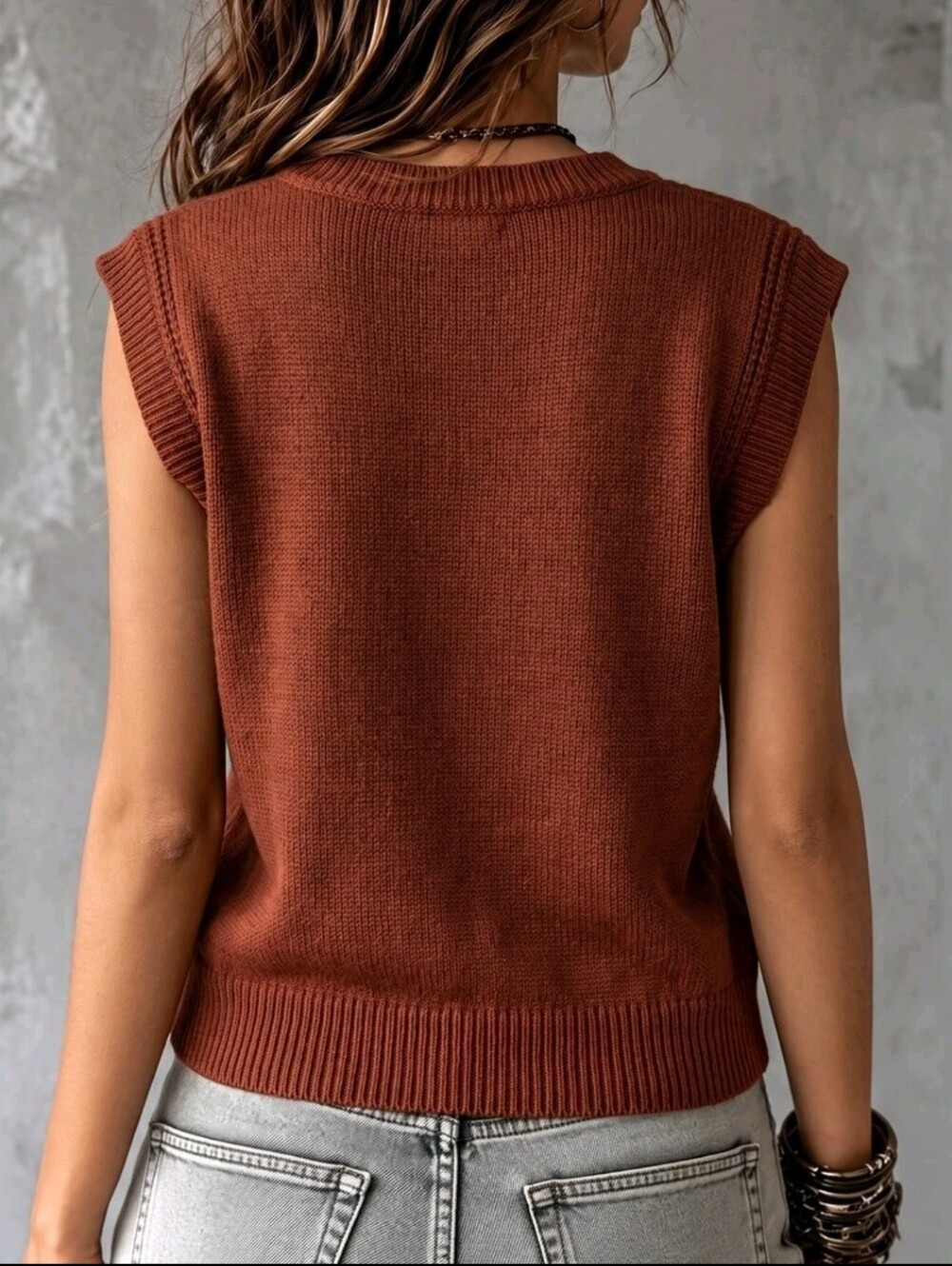 Rust Cable Knit Button-Front Sweater Vest - Picture 2 of 4